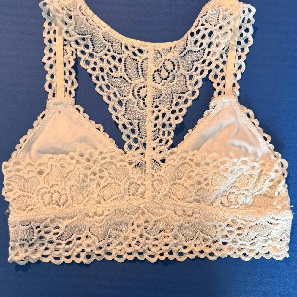 Aerie Women’s Ivory Floral Lace Lined Cups Bralette Sz SP